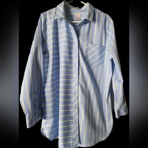 Chico's Blue/yellow Stripe Button Down Tunic Chico's Size 3 Ladies 14-16 EUC $28